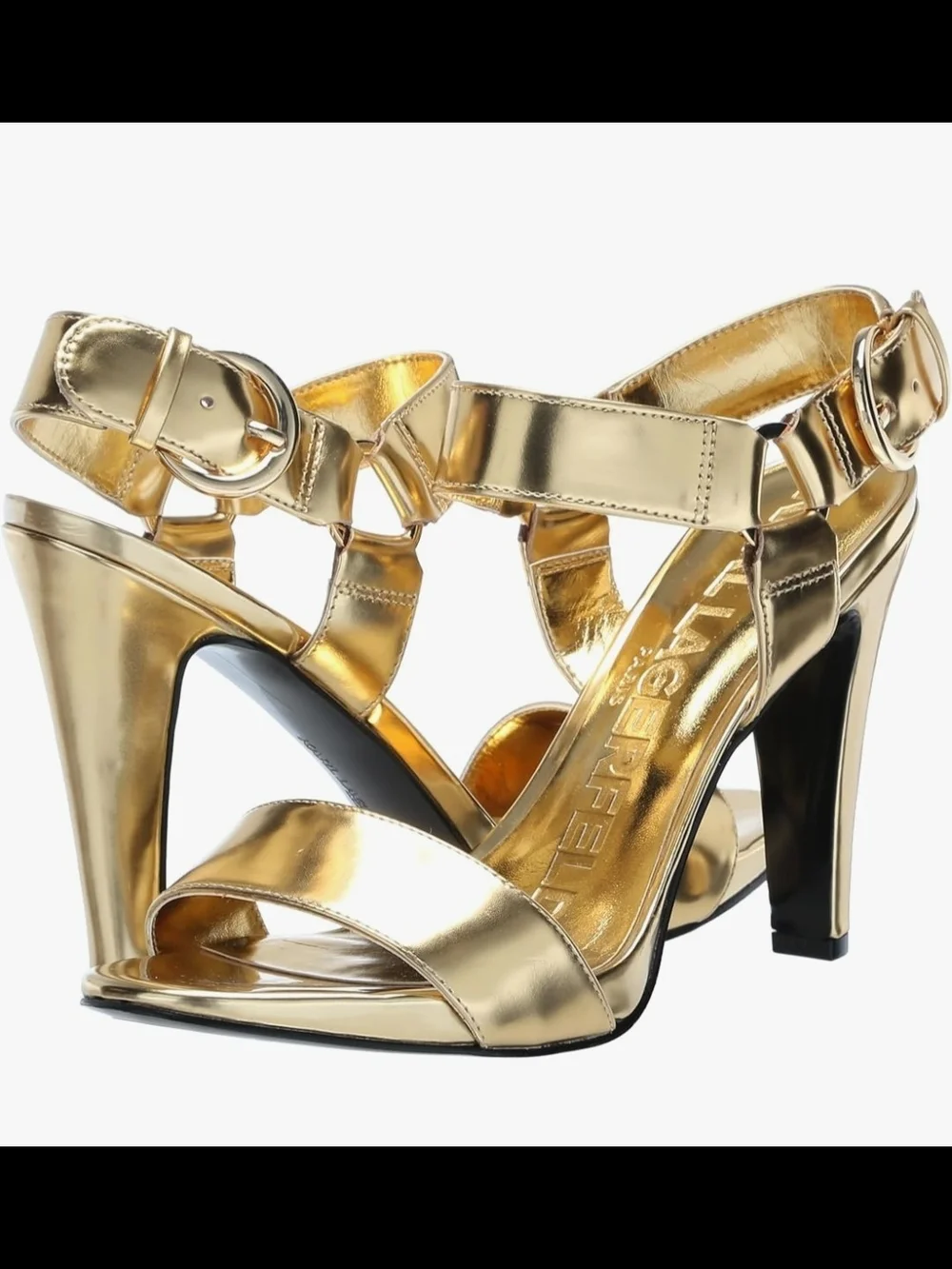 Karl Lagerfeld Metallic Gold Open-Toe Block Heel Sandals
